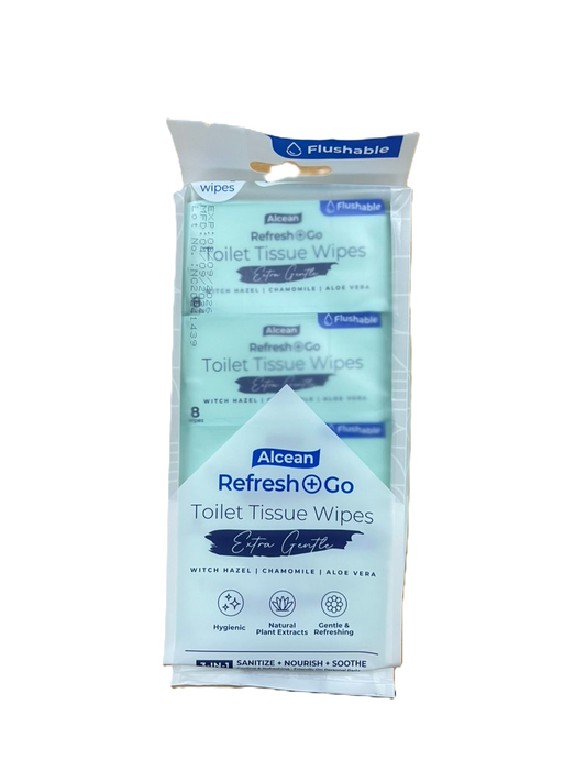 Alcean Refresh+ Go Toilet tissue wipes (8x8s)