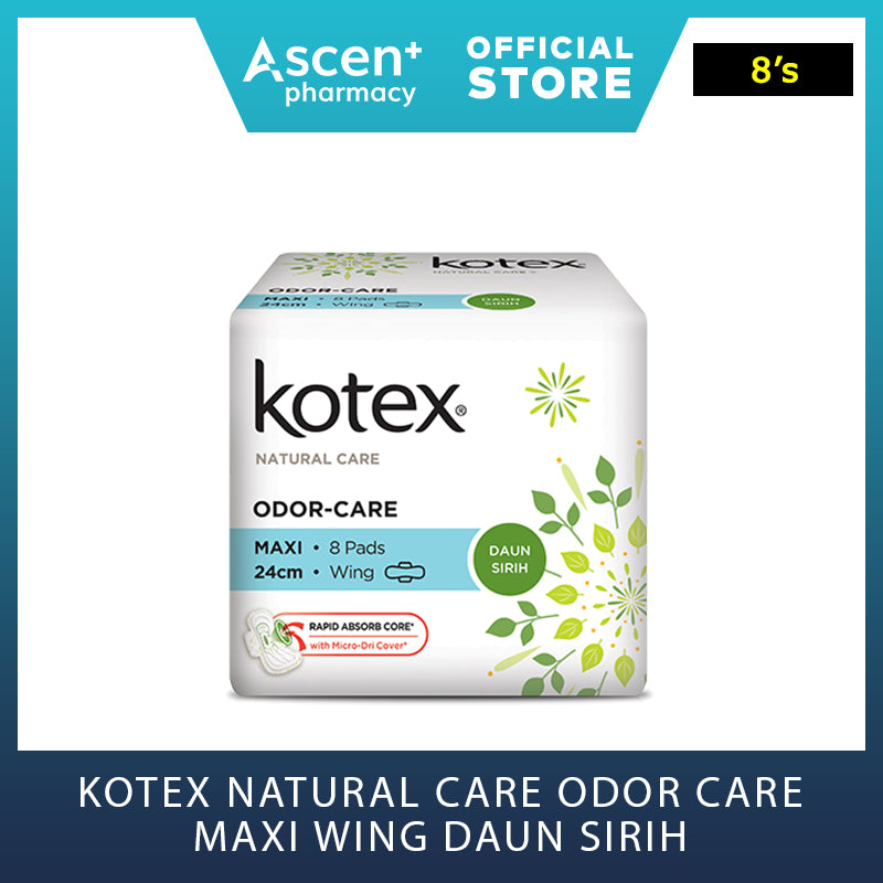 KOTEX Natural Care Odor Care Maxi Wing Daun Sirih 24cm [8s]
