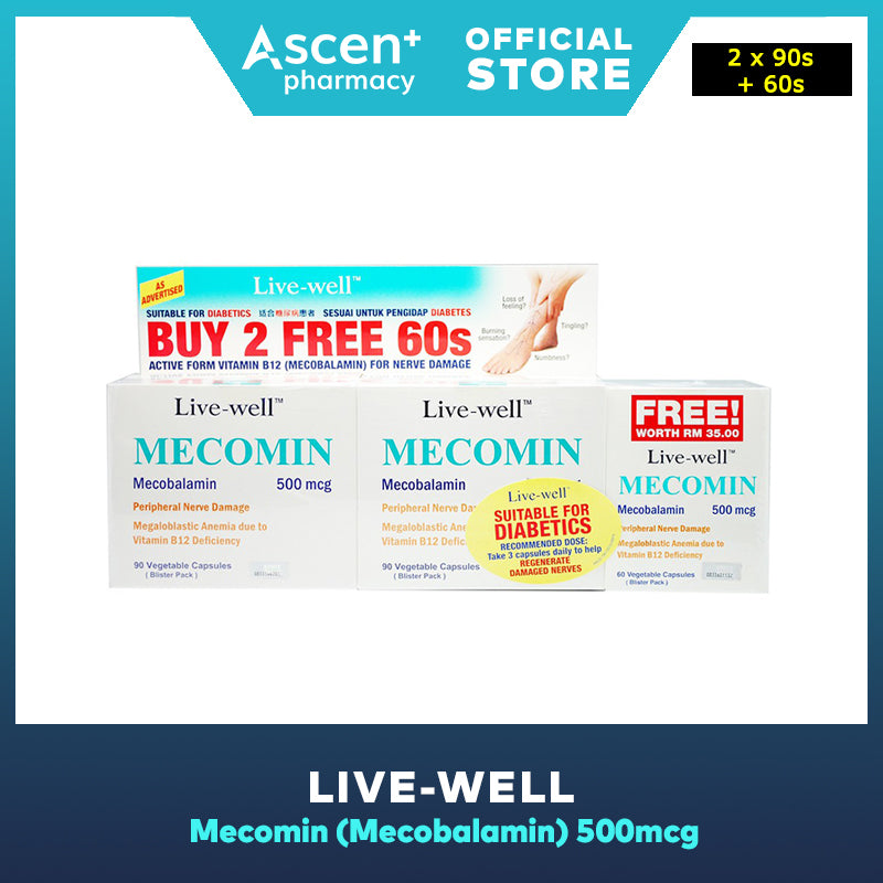 LIVE-WELL Mecomin (Mecobalamin) 500mcg [2x90s] + [60s]