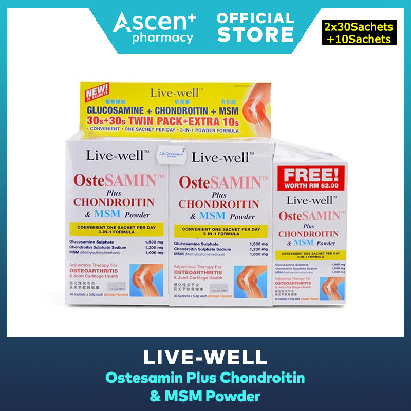 LIVE-WELL Ostesamin Plus Chondroitin & MSM Powder [2x30s] + [10s]