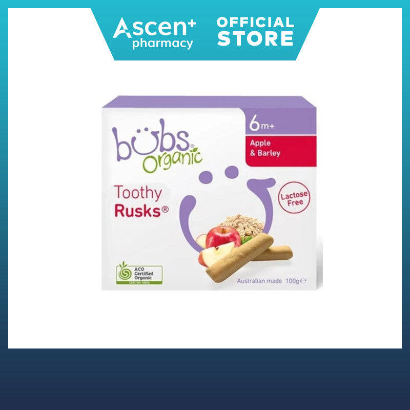 BUBS Organic Apple & Barley Malt Lactose Free Toothy Rusks 6m+ [100g]